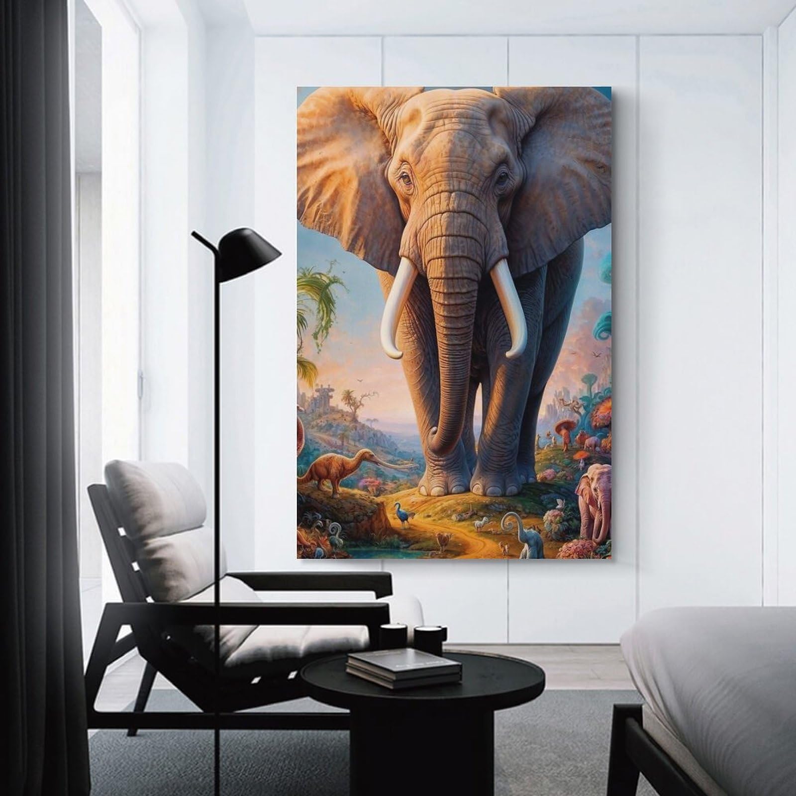 Junmoney Unframe-Style-8 Hanging Wall Art Amazon Rainforest Elephant Adventure, 20X30inch(50X75cm), For Gallery Wall Layouts In Home Or Office, An Easy Match For Collected Prints