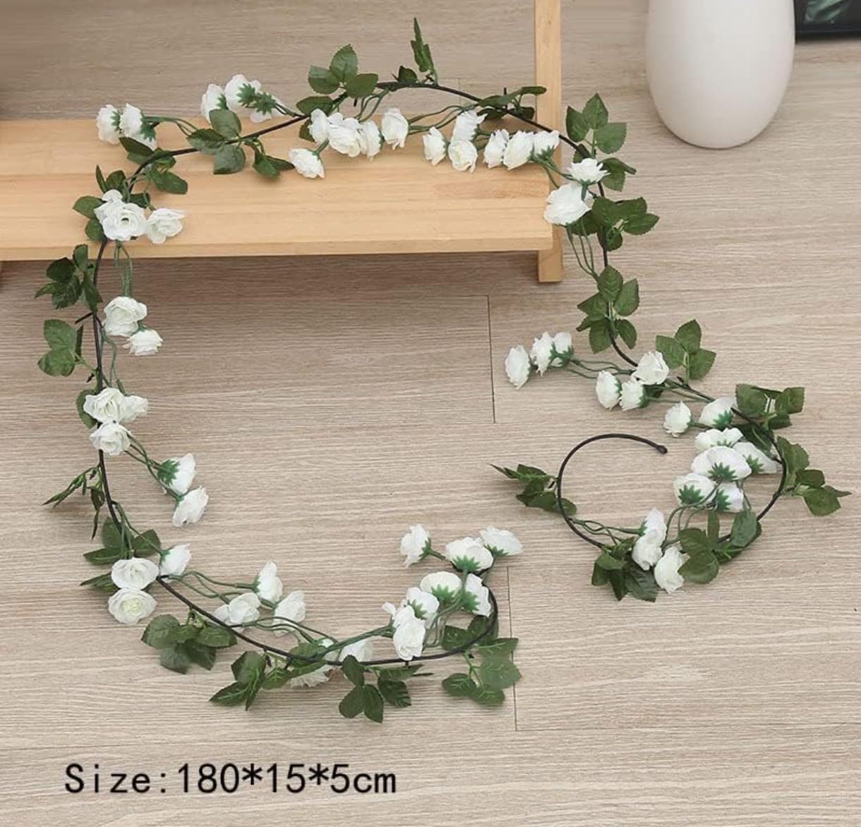 VRB Dec 1 Pcs Artificial Flower Vine Garlands Hanging Artificial Flowers for Decoration Small Peony Roses Garland (6 ft Long) Flowers Silk Peony Roses for Diwali/Ganpati/Christmas. (White)