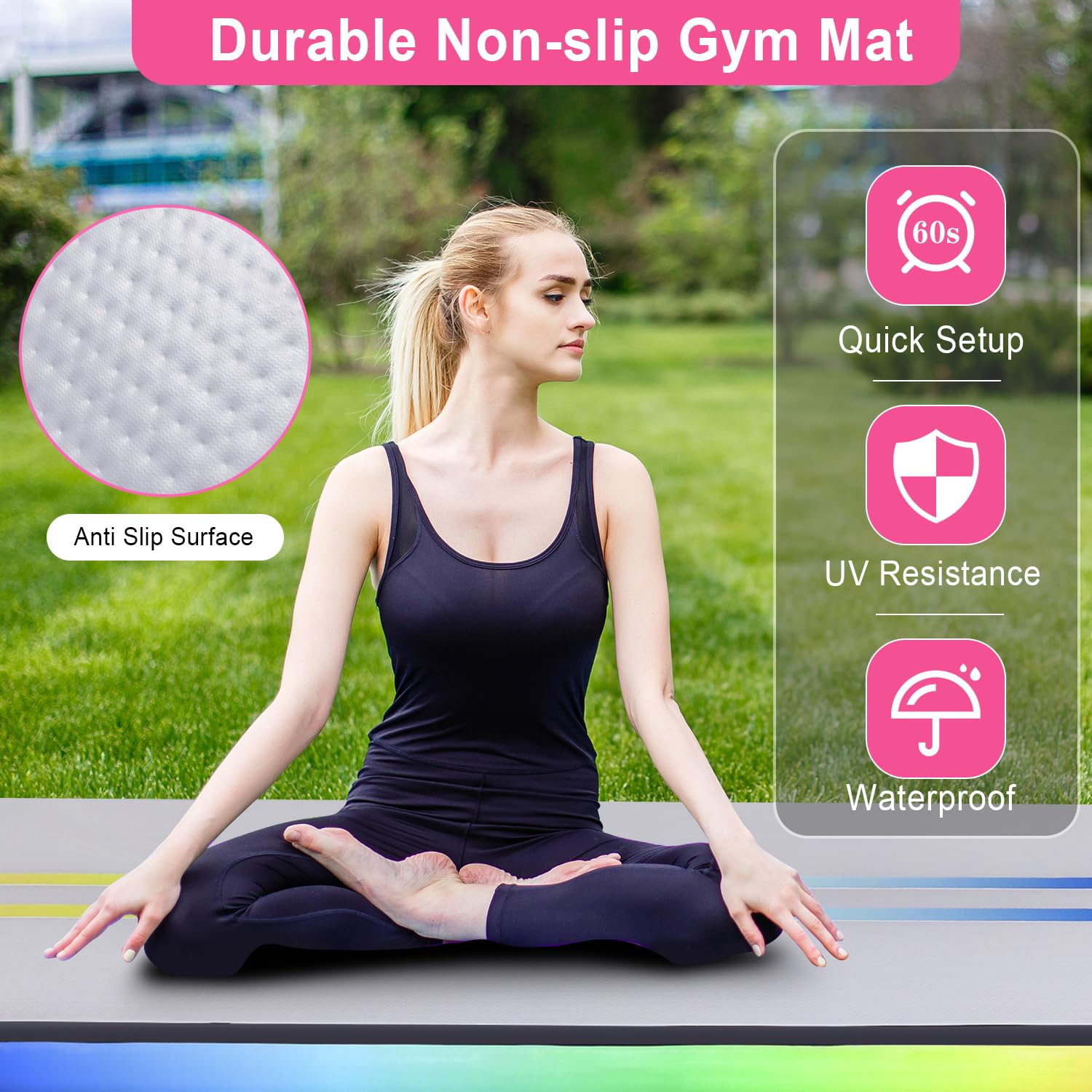Turnmatte Aufblasbar, 3M/4M/5M Trainingsmatte mit Luftpumpe, 10 cm hoch Gymnastikmatte für Yoga, Taumel, Turnen, Ausbildung