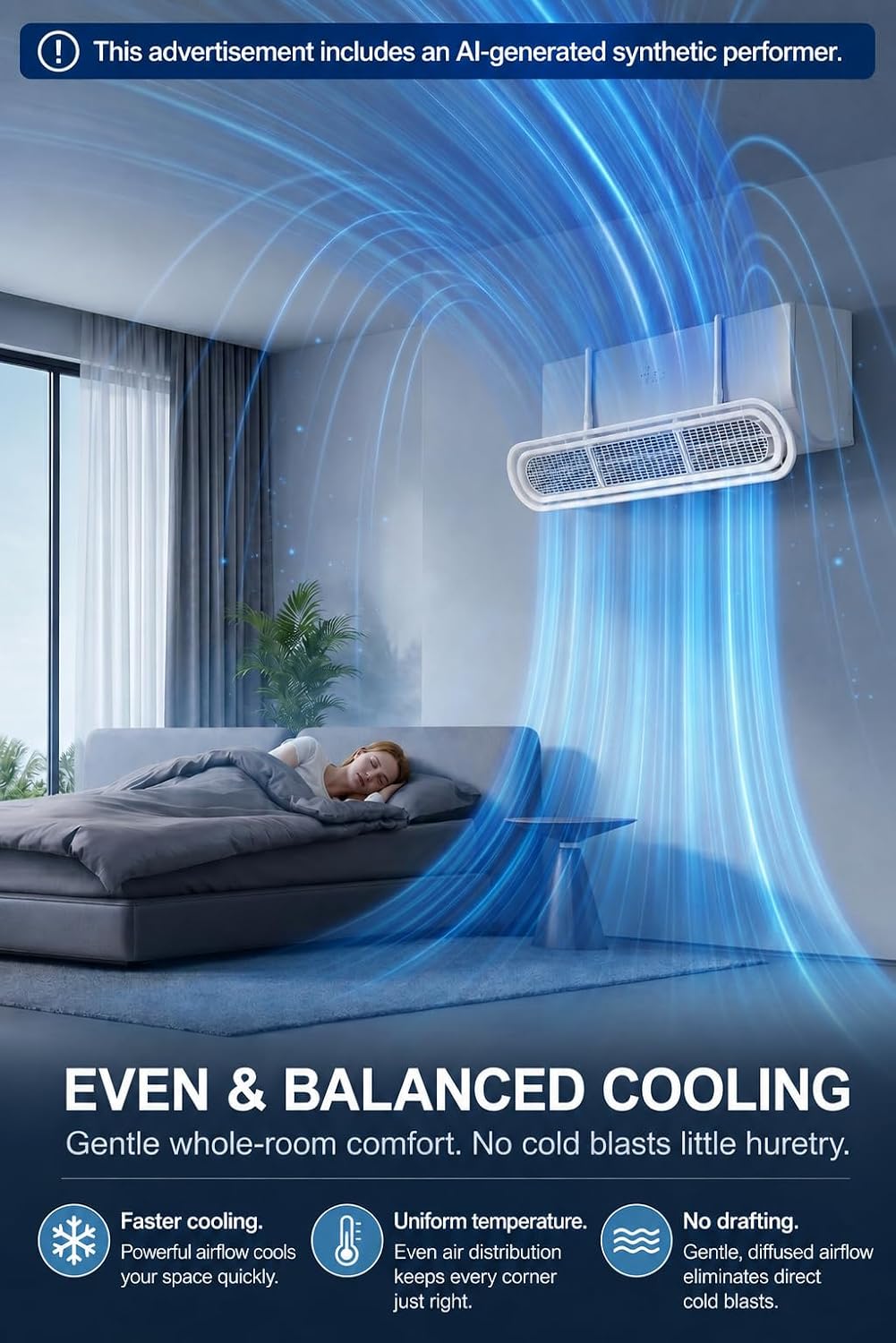 Mini Split Air Deflector for Wall Mounted Air Conditioner | 90cm/35.43 in no-drill adjustable ABS deflector redirects cold air from beds, sofas and desks; for ductless AC, check fit