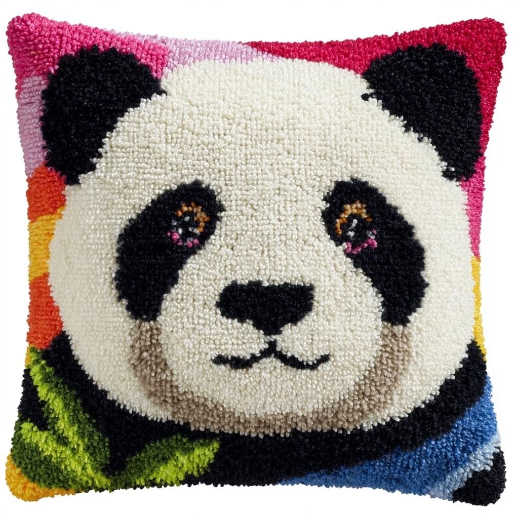 AxiangziK Latch Hook Cushion Kit 17x17in,Cute Panda