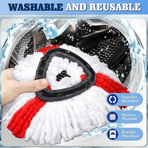 Miniatura 4 de Paquete de 4 cabezales de repuesto para trapeador giratorio compatibles con sistema EasyWring de 1 tanque, cabezal de repuesto de trapeador