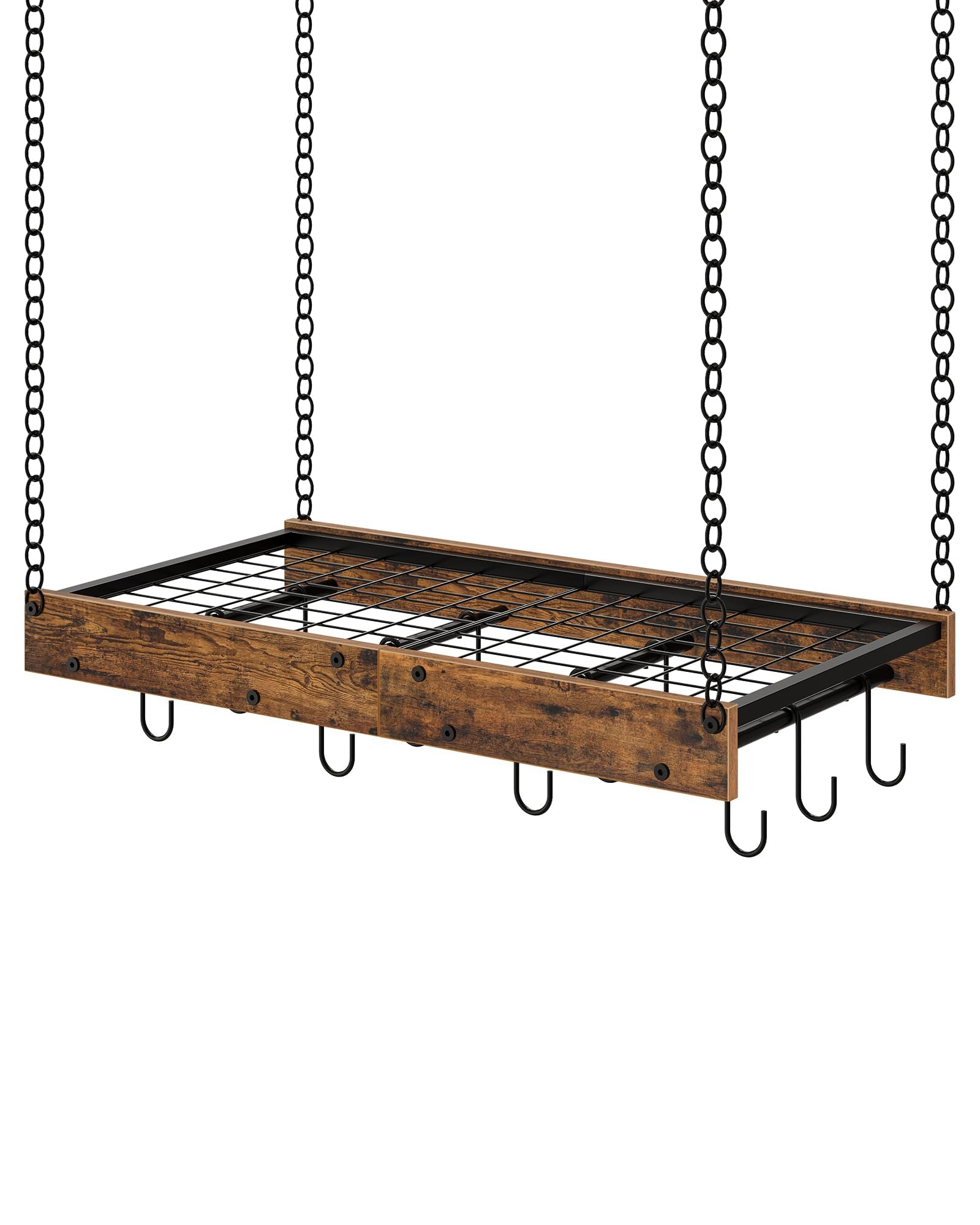 CHOEZON Porte-casseroles Suspendu 61 cm, Support à Poêle Suspendu au Plafond, Étagère de Cuisine, 12 Crochets, Rangement des Ustensiles, Gain de Place, Noir et Marron Rustique DTPR01BF