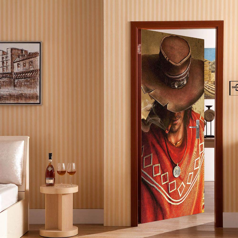 Western-Cowboy Türaufkleber 88x200cm - 3D Fototapete Selbstklebend