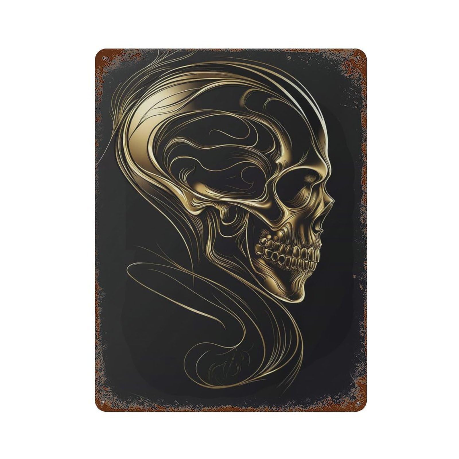 Golden Skull of Eternity 15.7"x11.8" Rusty Metal Tin Sign, Novelty Wall Decor for Cafe, Home Bar And Lounge Decor