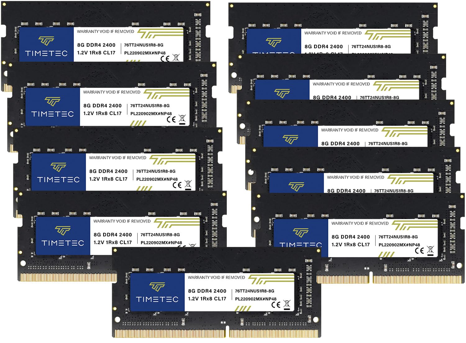 Timetec 80GB KIT (10x8GB) DDR4 2400MHz (PC4-2400T) PC4-19200 SODIMM Laptop RAM – 260-Pin 1.2V CL17 Non-ECC Unbuffered Memory Module for Laptop, Notebook, Mini PC, All-in-One