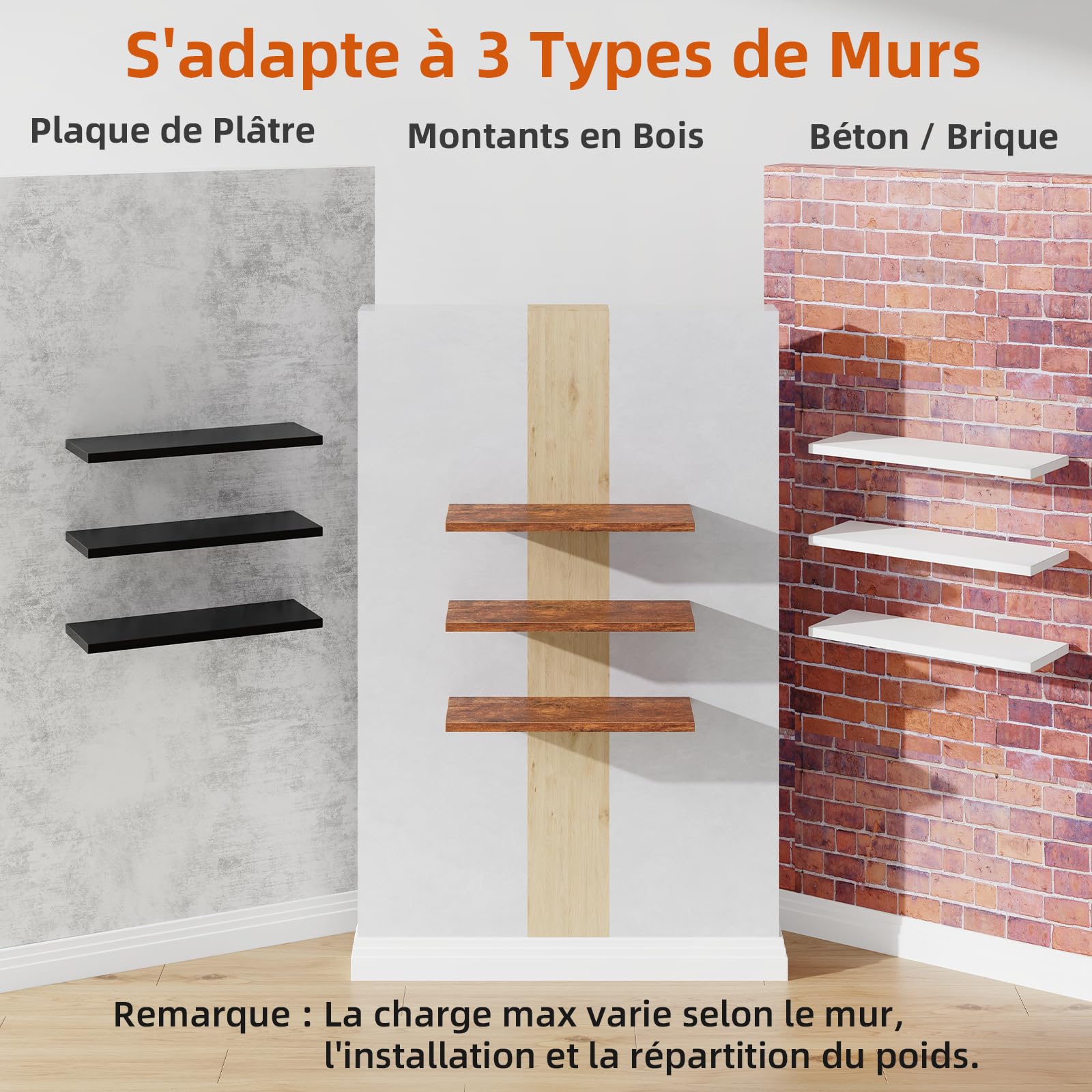 Somdot Étagères Murales Lot de 4 pour Salle de Bain Chambre, Noir