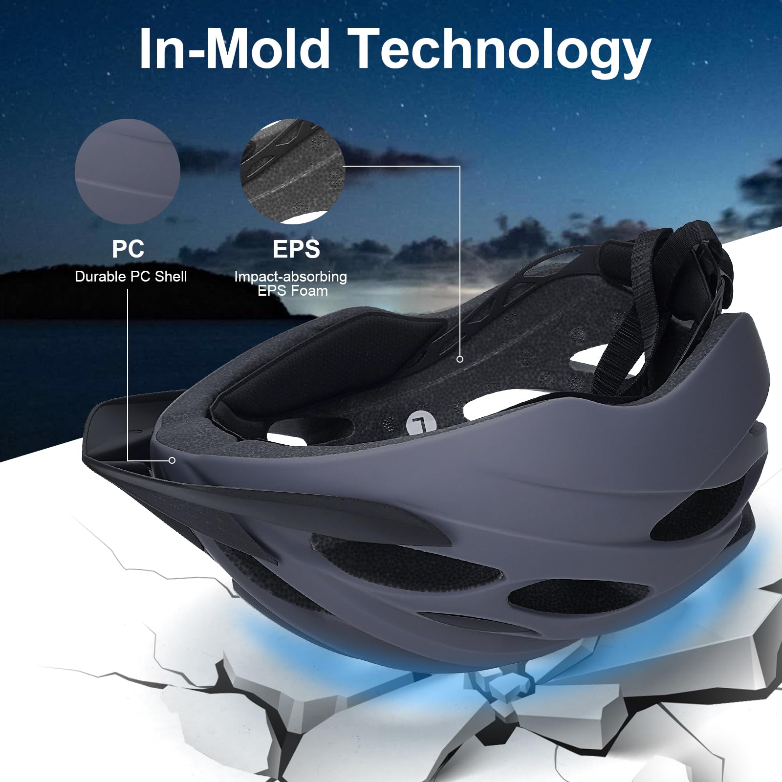 Casco de Bicicleta con Luz LED Trasera – 21 Orificios de Ventilación, Ligero y Transpirable para Montaña y Carretera, Talla Ajustable 54-62 cm