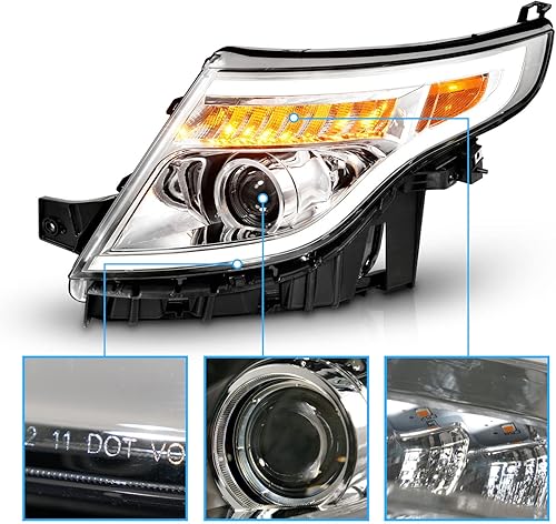 Miniatura 3 de AmeriLite Para Ford Explorer 2011-2015 - Proyector de señal de tubo LED cromado de repuesto para faros delanteros - lado del conductor y del pasajero