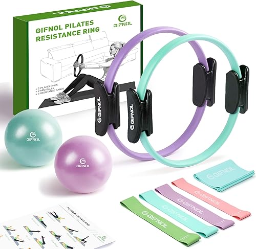 Miniatura 10 de Juego de anillos y pelotas de pilates con bandas de resistencia, equipo de pilates para entrenamiento en casa, anillos de pilates de 14 y 12 negro y