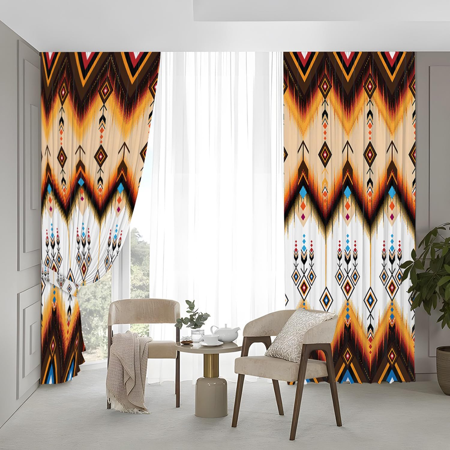 Amazon｜XCLOOZGL ヴィンテージ Boho プリントカーテンセット 2 パネル