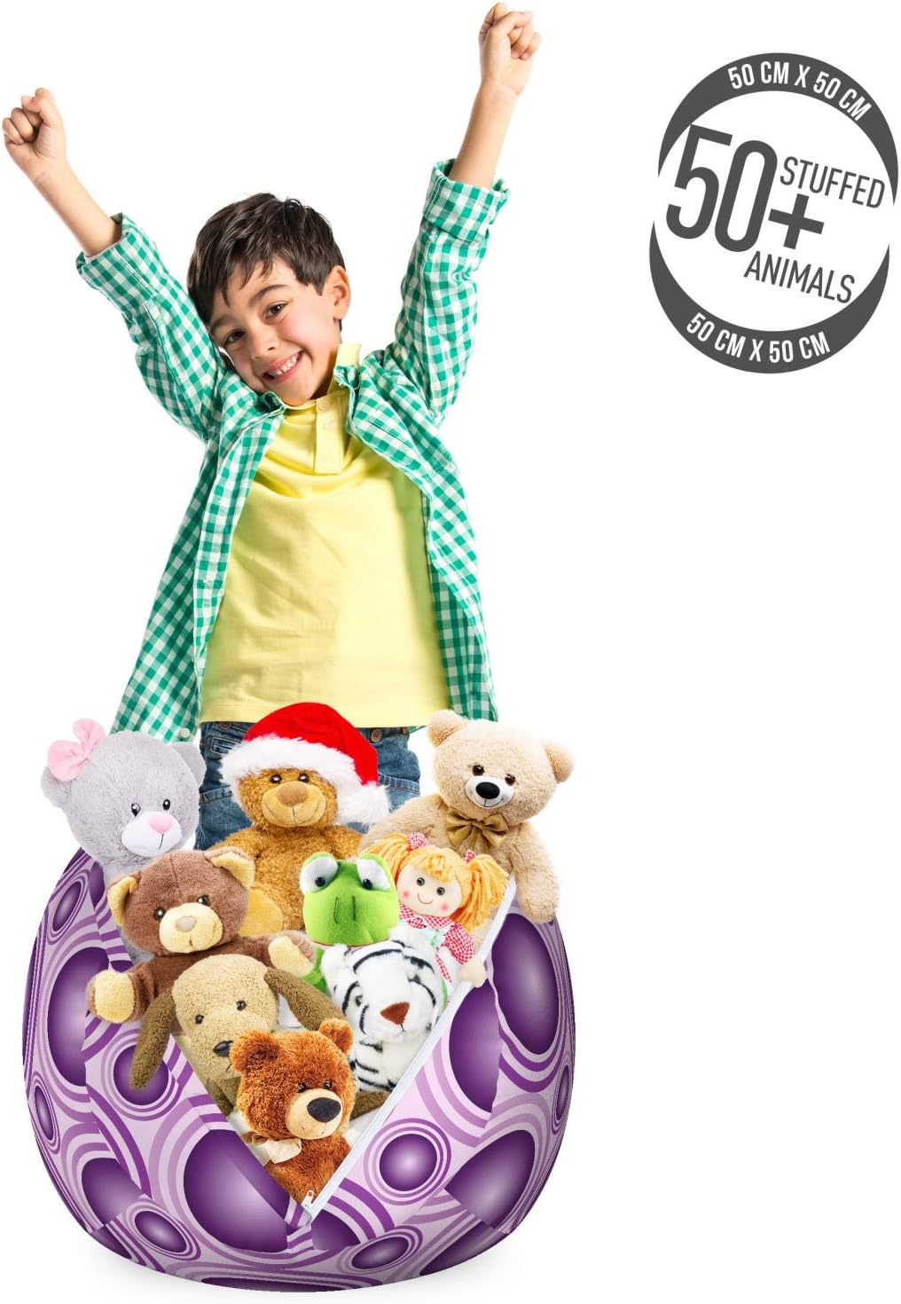 Ambesonne Mauve Storage Toy Bag Chair, Gradient and Geometric Circular Pattern with Inner Lines and Ring Balls Digital Graphic, Stuffed Animal Organizer Washable Bag, Small Size, Purple