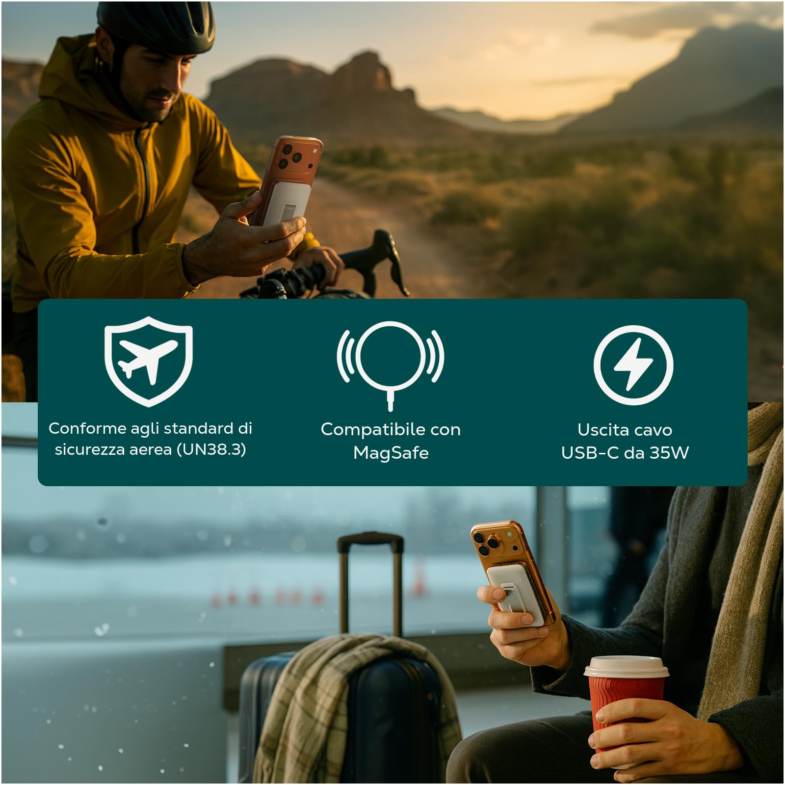 Power Bank Magnetico Qi2.2 25W Certificato – 10000mAh Power Bank Wireless Rapida – Cavo USB-C 35W Integrato – Batteria Esterna per MagSafe – Per iPhone 17/16/15/14/13 Pro/Max di WanderS – Bianco