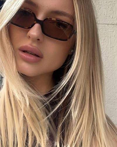 Vista 8 de Lentes de sol retro para mujeres y hombres, lentes de sol rectangulares pequeños de los años 90, vintage, lindos, estrechos y modernos