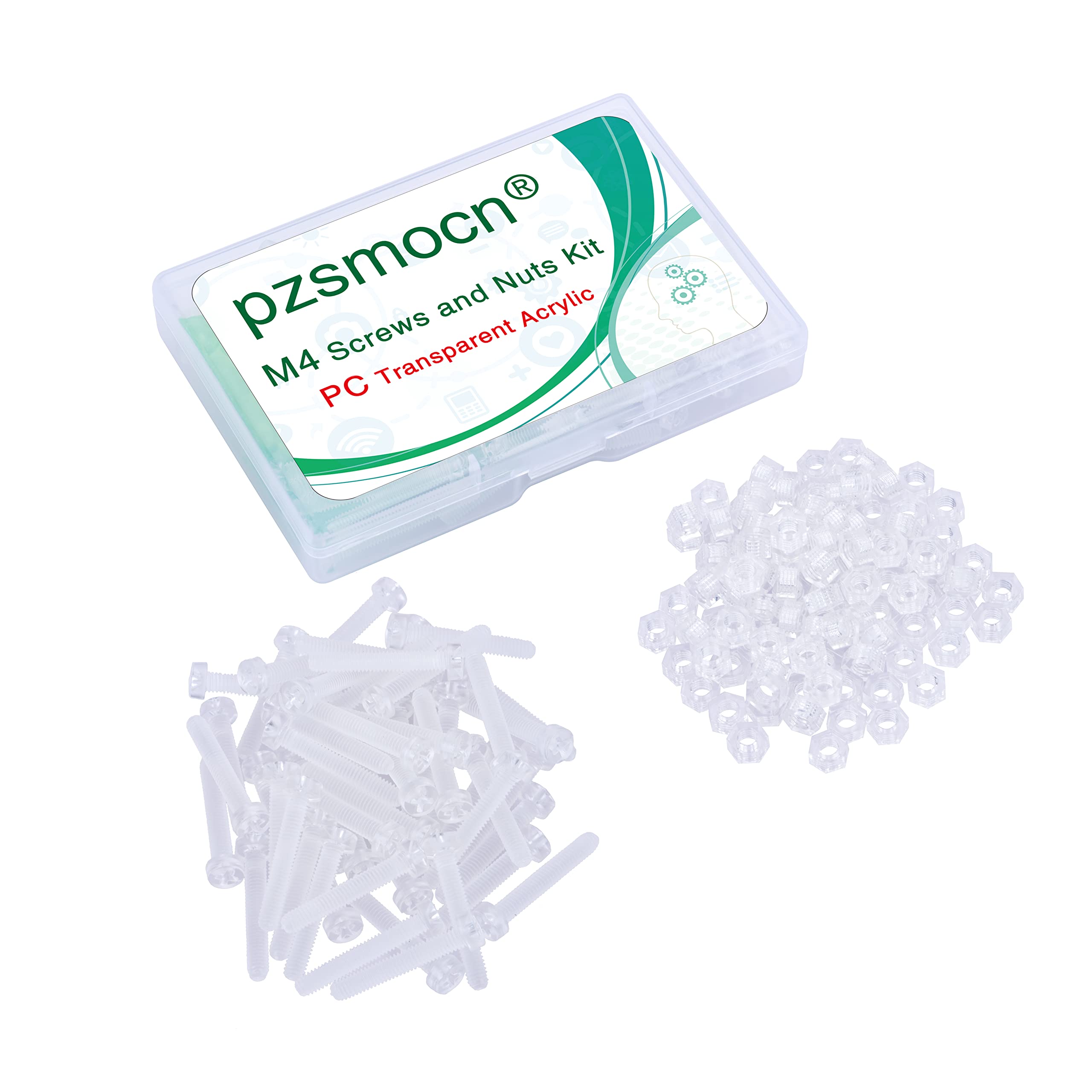 Pzsmocn 100 Pieces/50 Sets M4*25 mm PC Transparent Plastic Cross-recessed Round Head Screws and Hexagonal Nuts Kit