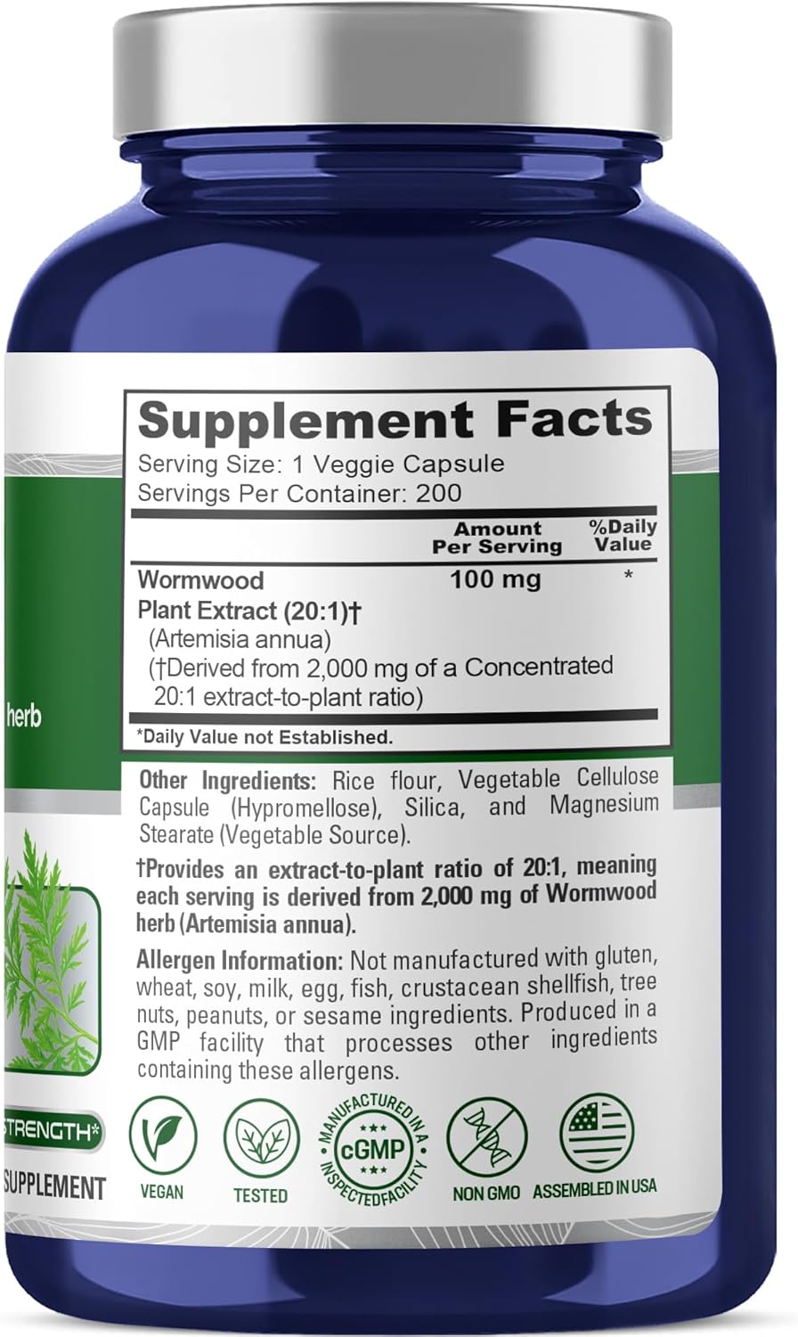 NusaPure Wormwood Capsules 2000mg | Artemisia Annua Herb | 200 Count | Non-GMO & Vegan Supplement - Image 3