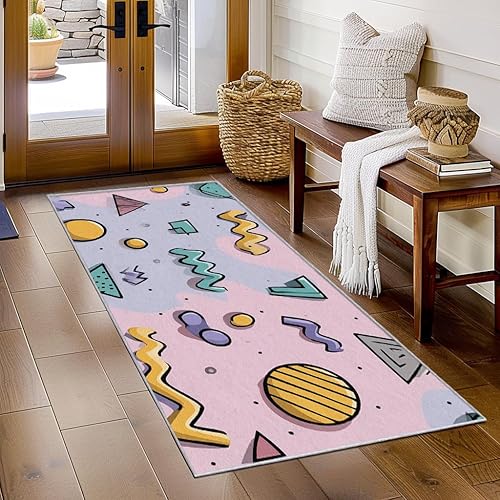 Miniatura 1 de Memphis Style Runner Rug 4x12 - Hallway Runner Rug 80s 90s Retro Geometric Pattern, Non Slip, Washable, Memphis Style Home Decor Carpet for Kitchen,