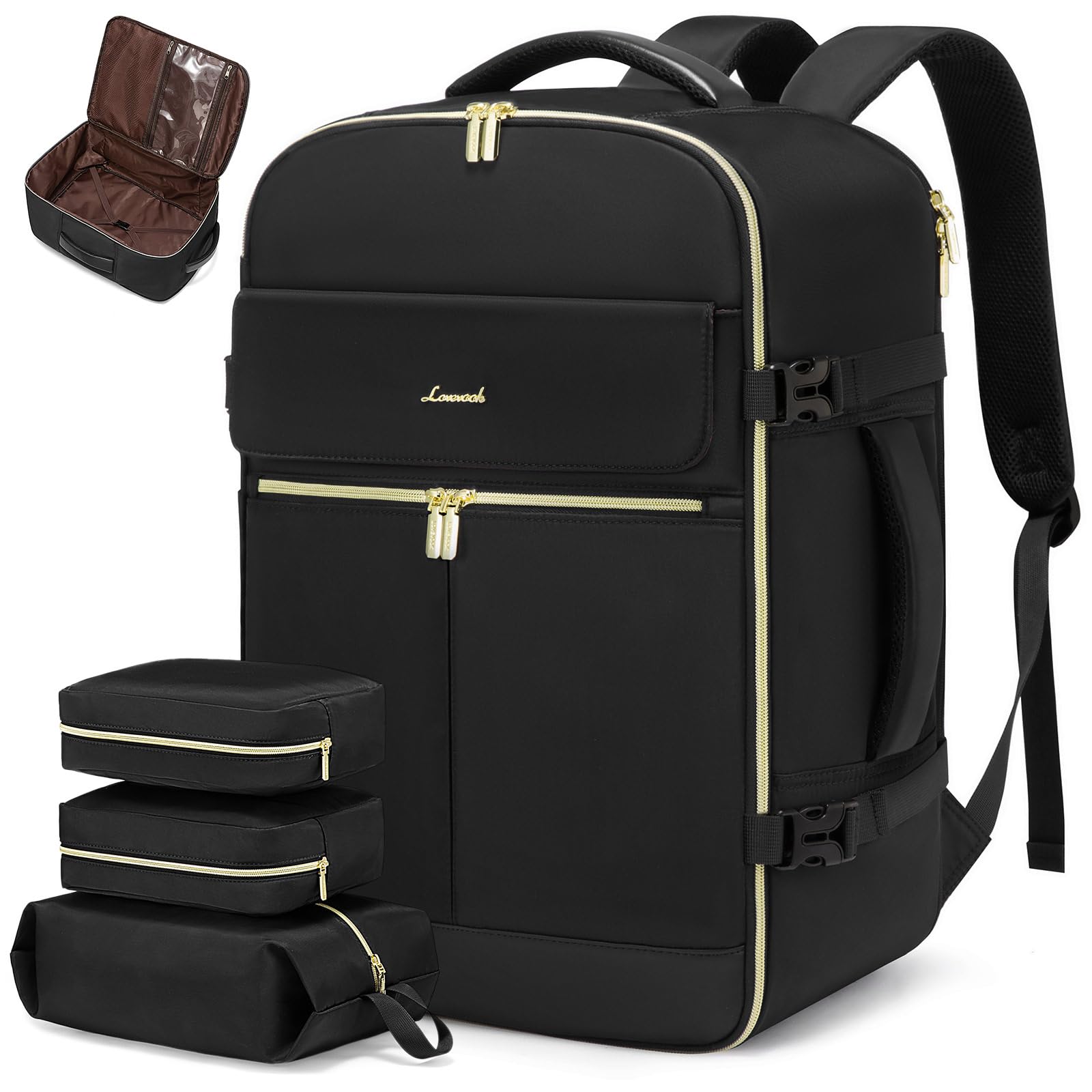 LOVEVOOK40L Large Travel Backpack for Women, Flight Approved, Waterproof,  TSA Compliant, Fits Laptop, 17 Pockets, Packing Cubes