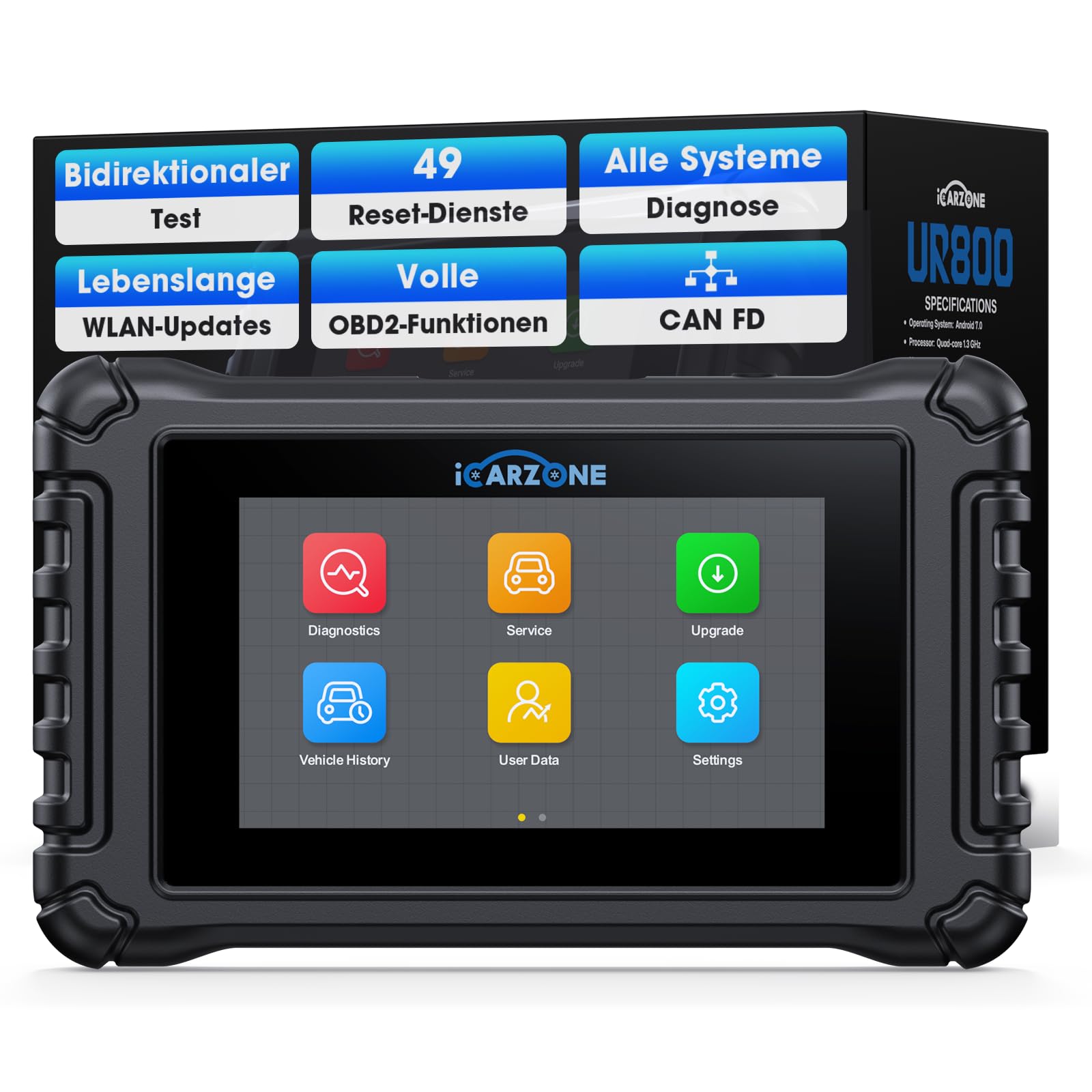 UR800 Bidirektionale Auto Diagnosegerät für Alle Fahrzeuge, Alle Systemdiagnosen, 49 Resets, Aktiver Test, TCM/ECM/Kurbelwelle Neu Anlernen, Auto VIN,CAN FD, ECU-Kodierung für BM.W/V.A.G