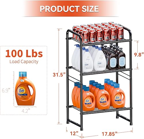 Miniatura 2 de wkokos Estantería de almacenamiento de acero de 3 niveles, organizador de acero, estante de alambre para el hogar, cocina, oficina, negro (11.8