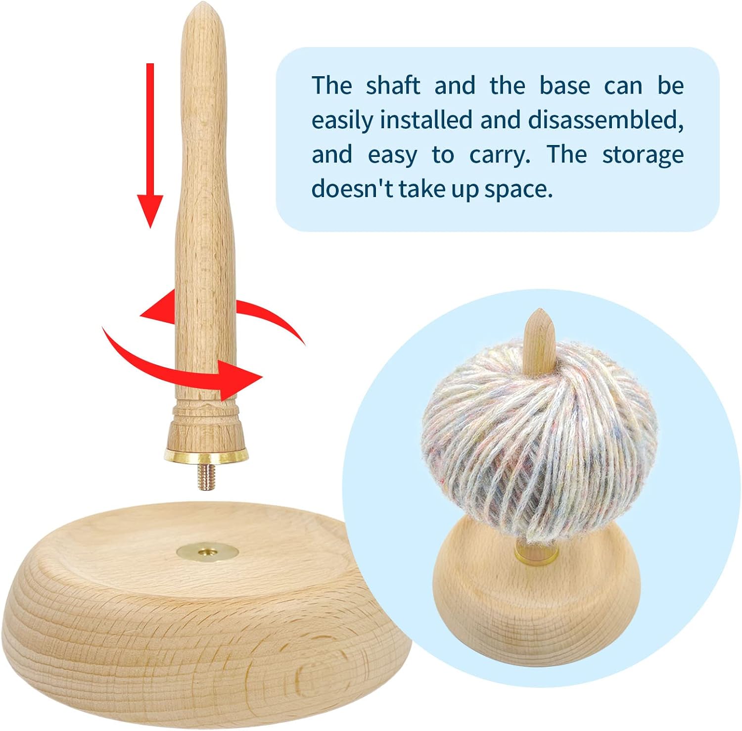 Wool Queen Premium Beechwood Yarn Holder with Brass Twirling Mechanism – Stand Ball Spindle for Crochet, Knitting, Embroidery, and Craft Projects