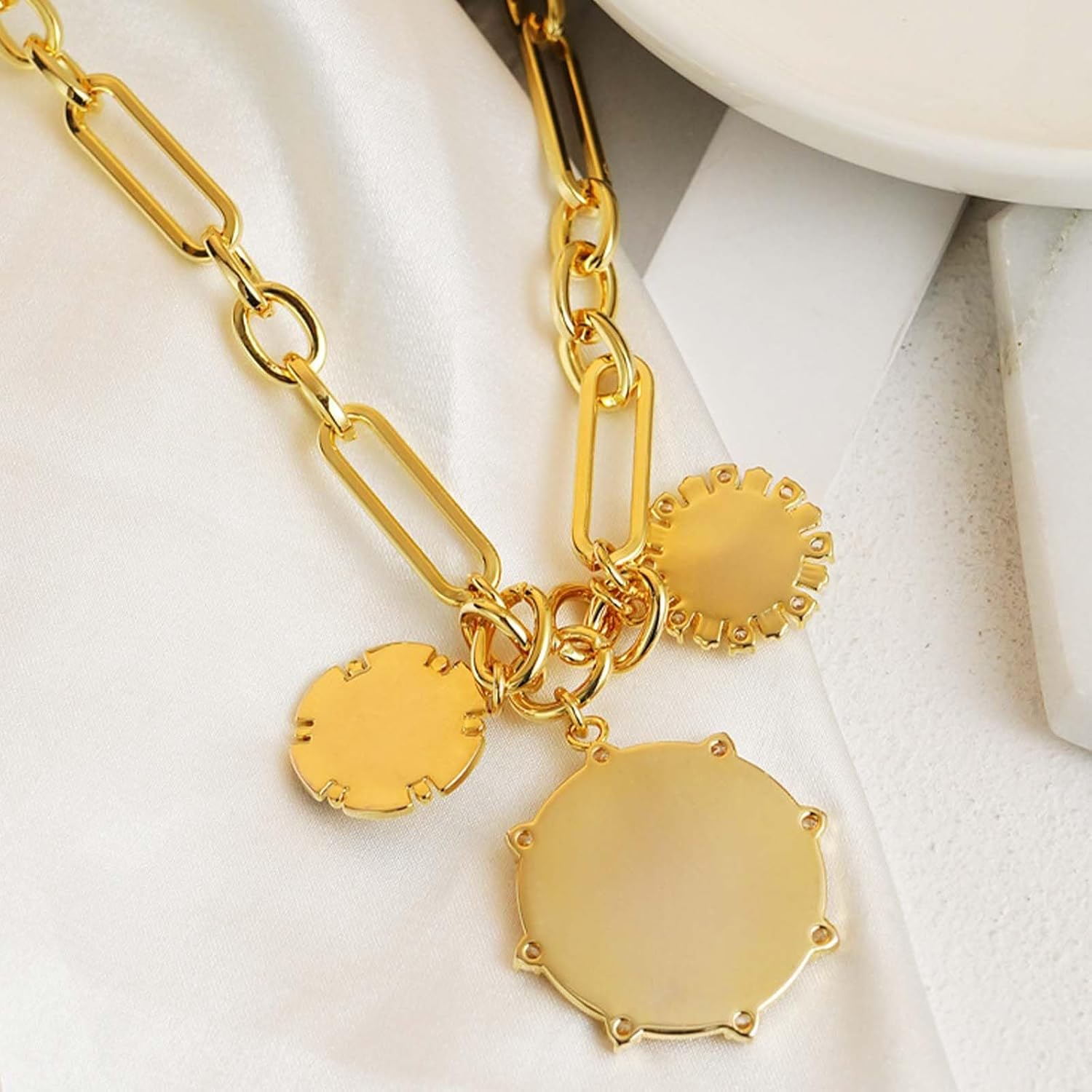 HETICA Chunky Gold-Plated Necklace for Women Heart Pendants Necklace Sun Flower Necklace Fashion Hip Hop Choker Gift - Image 9