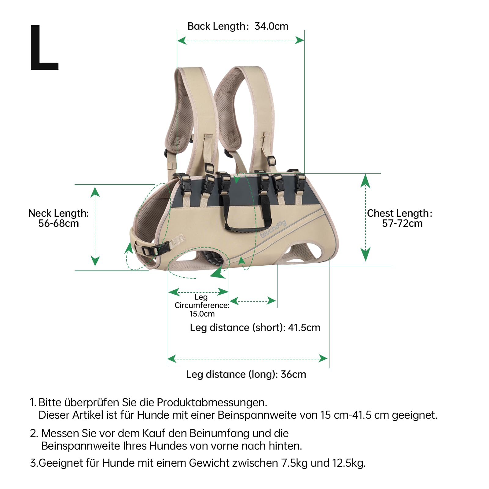 Dog Backpack Carrier for Large Dogs - Hands-Free Pet Travel Pack with 6-Point Safety System, Waterproof & Reflective Design for Motorcycle, Hiking, Surfing (Khaki, L)