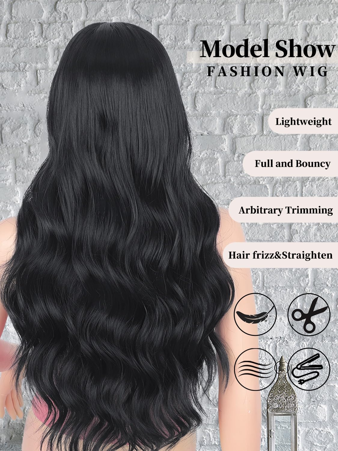 Amazon.com : XIXIBI Long Black Wigs for Women, Black Lace  display picture 2