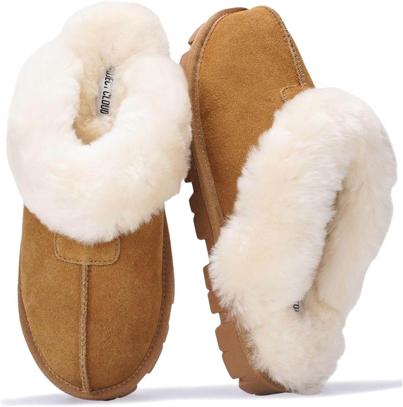 Project Cloud 100% Genuine Leather Shearling Slippers for Women Cozy (Hedy)
