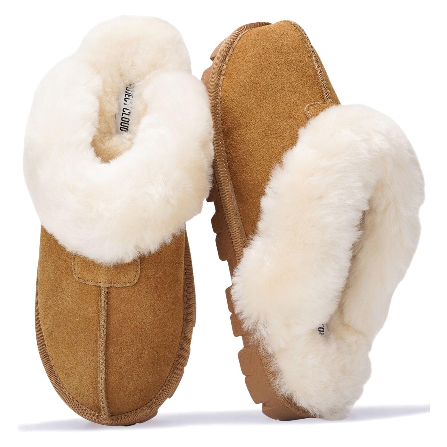 100% Genuine Leather Womens Natural Fur-Lined Clog Slippers