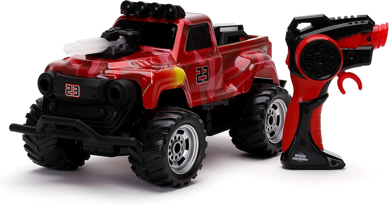 Jada Toys Battle Machines 1:16 Laser Combat RC Remote Control Car 2-pack, 2.4 GHZ Red/Blue Truck, toys for kids and adults (251109005)