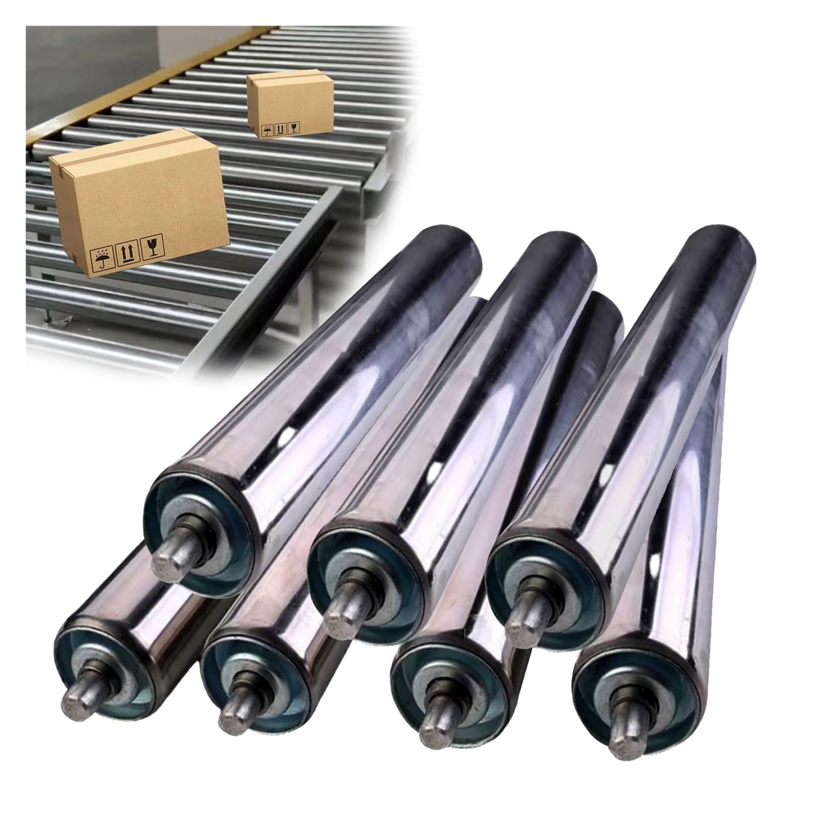 Paquete de 7 rodillos transportadores para cintas transportadoras de 25 mm x 500 mm de largo, rodillos de repuesto HeavyDu para fábricas y almacenes