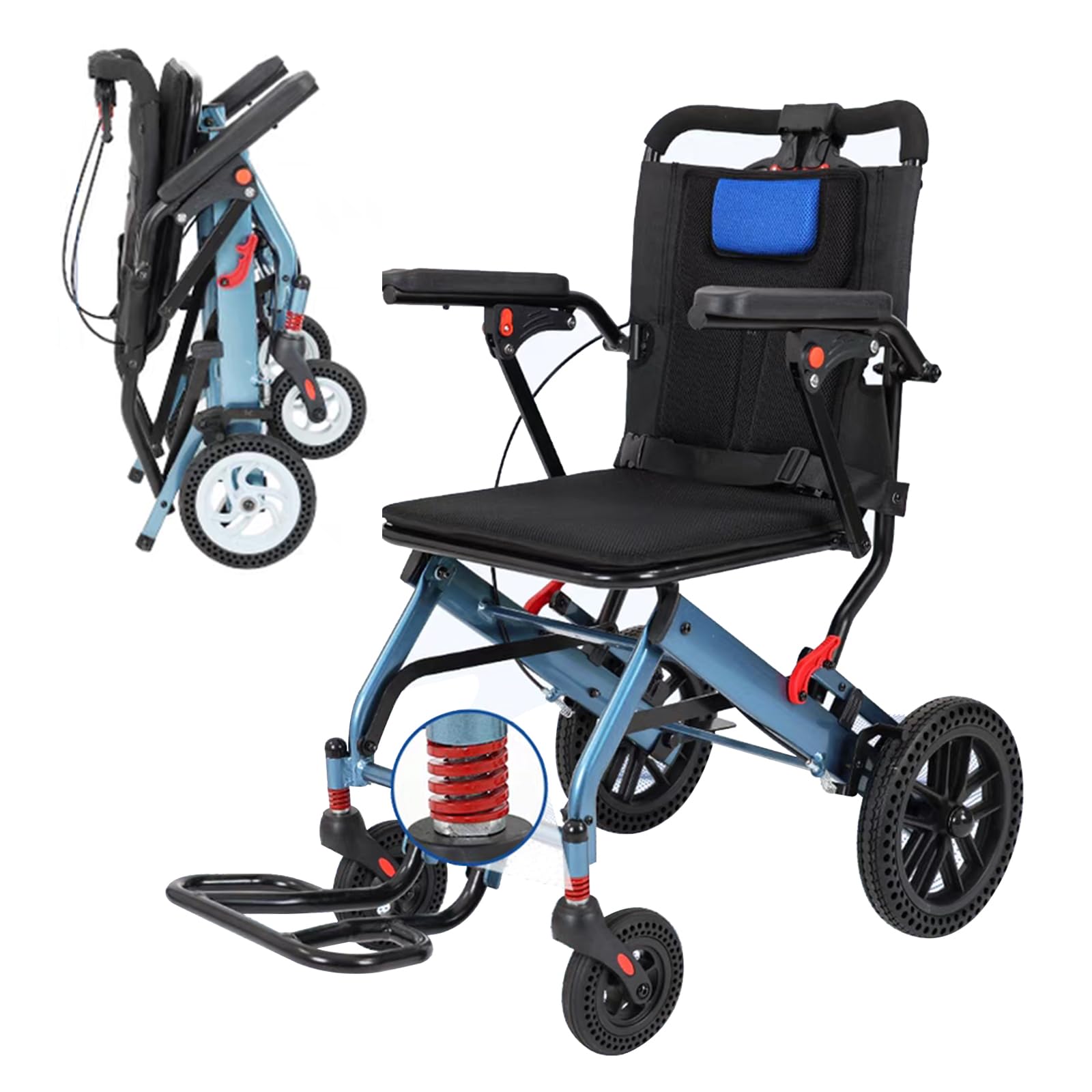 Silla de Ruedas plegable Ultra-ligera de aluminio con freno,Silla de ruedas de aluminio para viajes,Sillas de Ruedas Adulto para Exterior,Silla de ruedas plegable para traslado(Rear wheel 8in)