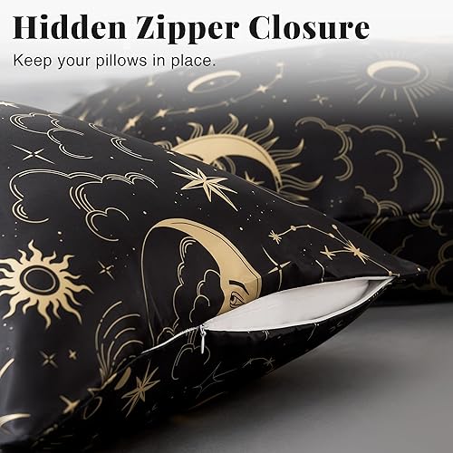 Miniatura 4 de EXQ Home Juego de 2 fundas de almohada sedosas con cremallera, tamaño Queen, fundas de almohada de satén con estampado negro de 20 x 30 pulgadas,