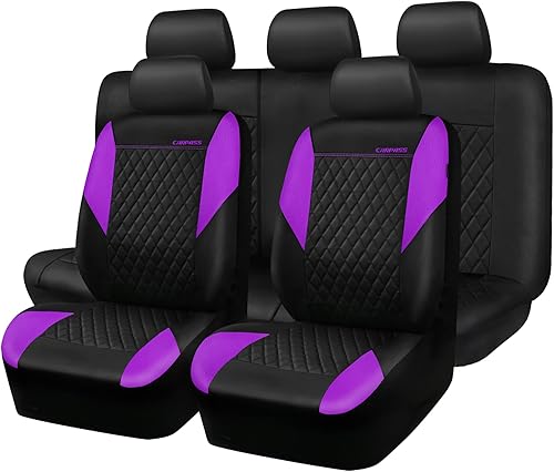 CAR PASS Fundas de asiento de cuero morado, funda acolchada para asiento de automóvil con esponja compuesta de 0.197 in en el interior, compatible