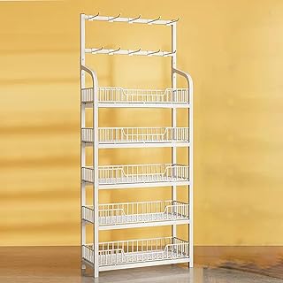 WDJBPSH 65in Tall Commercial Supermarket Shelf, Large Capacity Metal Basket Rack for Snacks/Drinks/Can/Toys Dislay, 5-Tier Fruit Vegetable Organizer Holder (Color : White, Size : W 23.6in/60cm)
