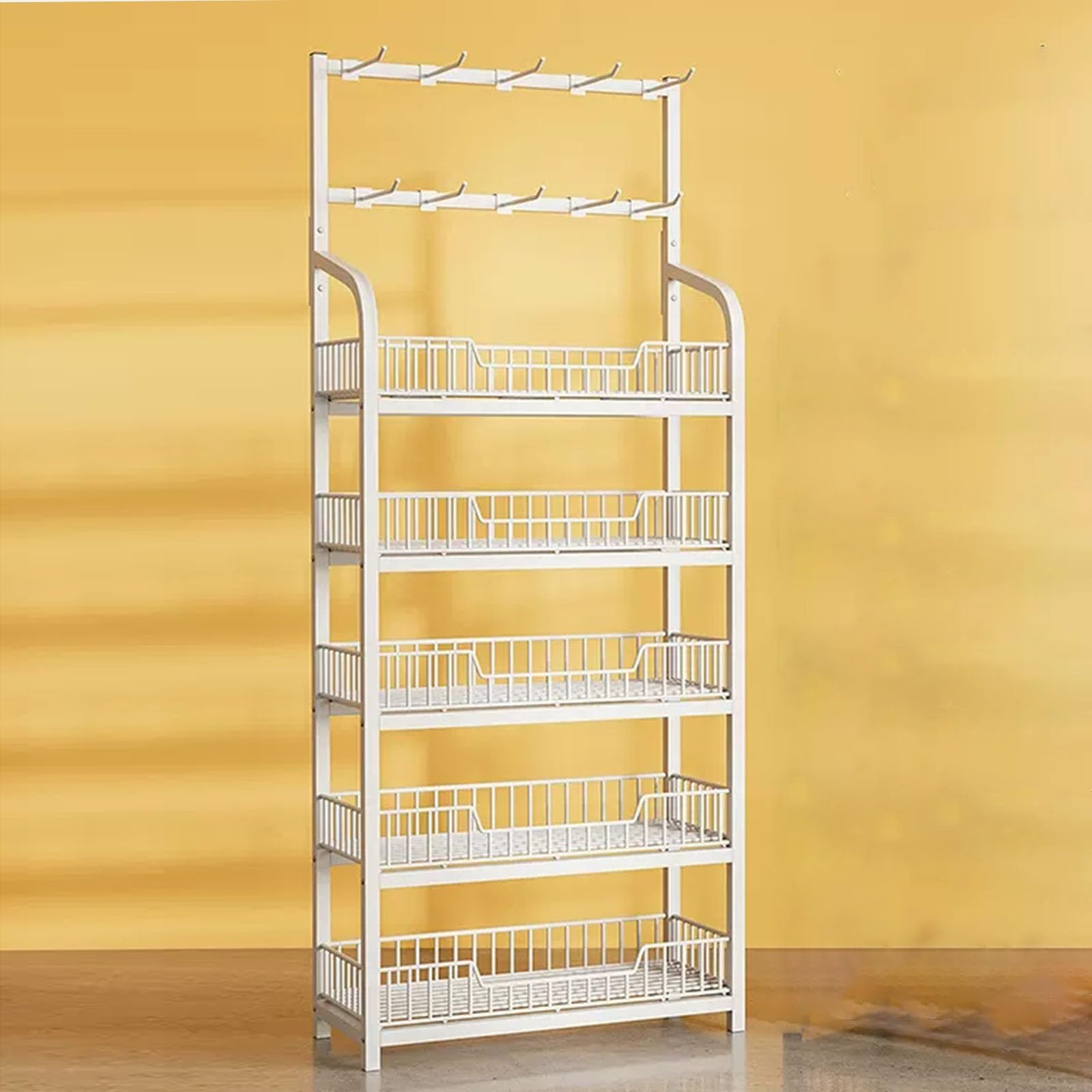 Półka komercyjna do supermarketu o wysokości 65 cali, metalowy stojak na koszyki o dużej pojemności do ekspozycji przekąsek/napojów/puszek/zabawek, 5-poziomowy organ,White-W 15.7in/50cm