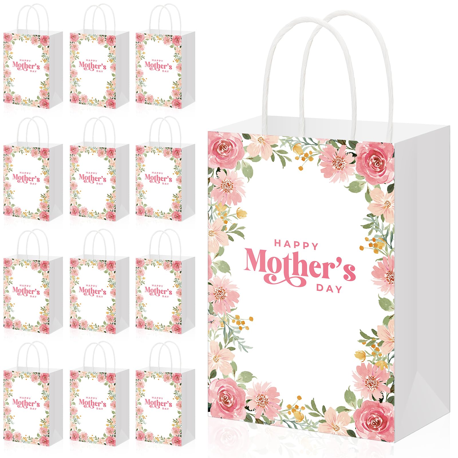 View 1 of ***MISSING PARTS***Geyoga 24 Pcs Mothers Day Paper Gift Bags Bulk with Handles Happy Mother's Day Treat Goodie Bags Pink Floral Party Favor Candy Bag for The Best Mom Grandma Wife Gift Wrapping Supplies