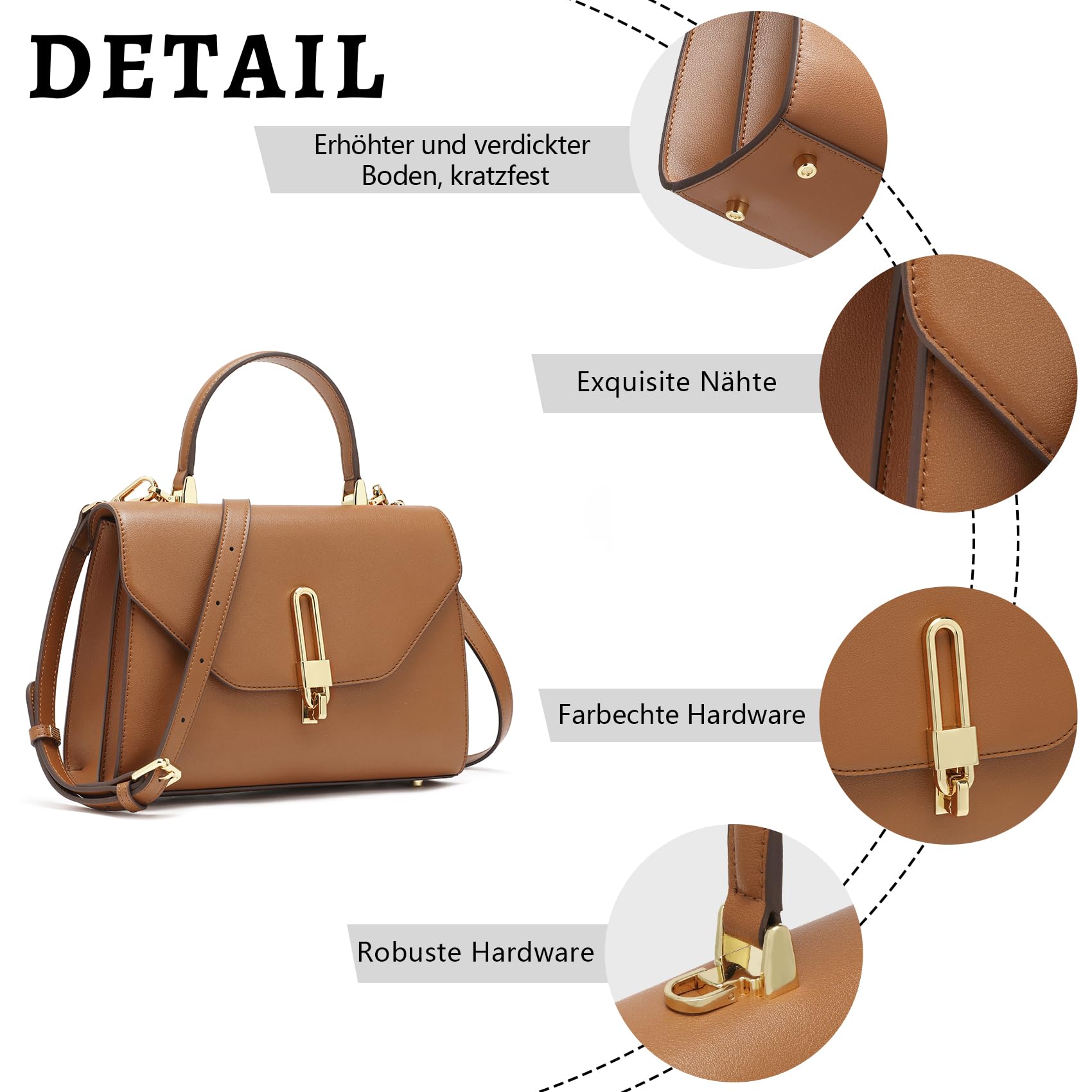 Bolso de mano para mujer, de piel, 3 compartimentos, viene con correa de hombro extraíble (marrón), marrón