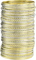 ENSOUL 50-Piece Flower Mixed Metal Aztec Bangle Set - Platinum Gold Plated Stackable Bangles 2.68" Inner Diameter