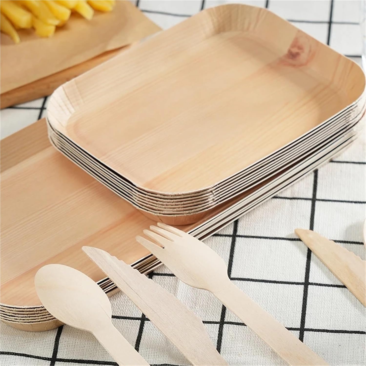 Disposable Paper Plates 40pcs Disposable Rectangle Wood Plates Paper Tray Tableware Desserts Bread Salad Dinner Party Table Accessorie Container(M-Plates)