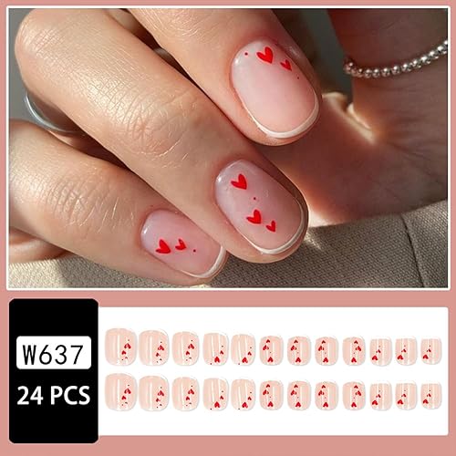 Miniatura 2 de Uñas postizas a presión para el día de San Valentín, románticas uñas postizas de corazón rojo con forma de corazón, cuadradas, blancas, acrílicas,