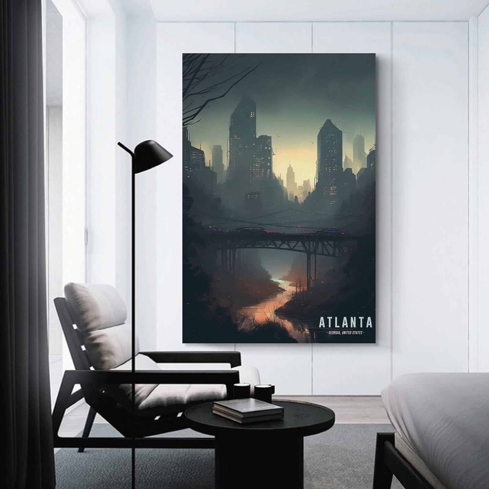 Junmoney Unframe-Style-2 Atlanta Urban Landscape Canvas Wall Decor, 20X30inch(50X75cm), For Bedroom, Guest Room Or Reading Nook, Canvas Wall Decor For Personal Spaces
