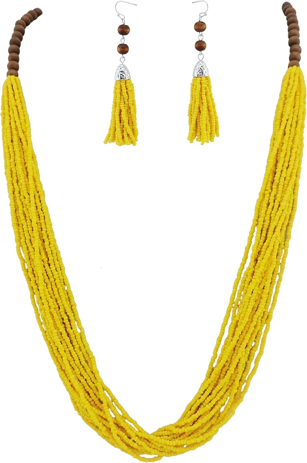 Bocar Long Bead Necklace for Women, Long Multiple Row Handmade Beaded Statement Necklace and Earrings Set, Women Jewelry Set with Gift Box