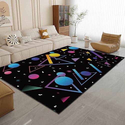 Alfombra retro de los años 80 para juegos de arcade, 4 x 6 pies, coloridas alfombras geométricas para sala de estar, antideslizantes, lavables a