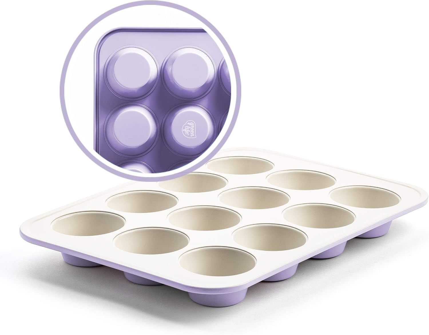 GreenLife Bakeware Healthy Ceramic Nonstick, 12 Cup Muffin and Cupcake Baking Pan, PFAS-Free, Lavender