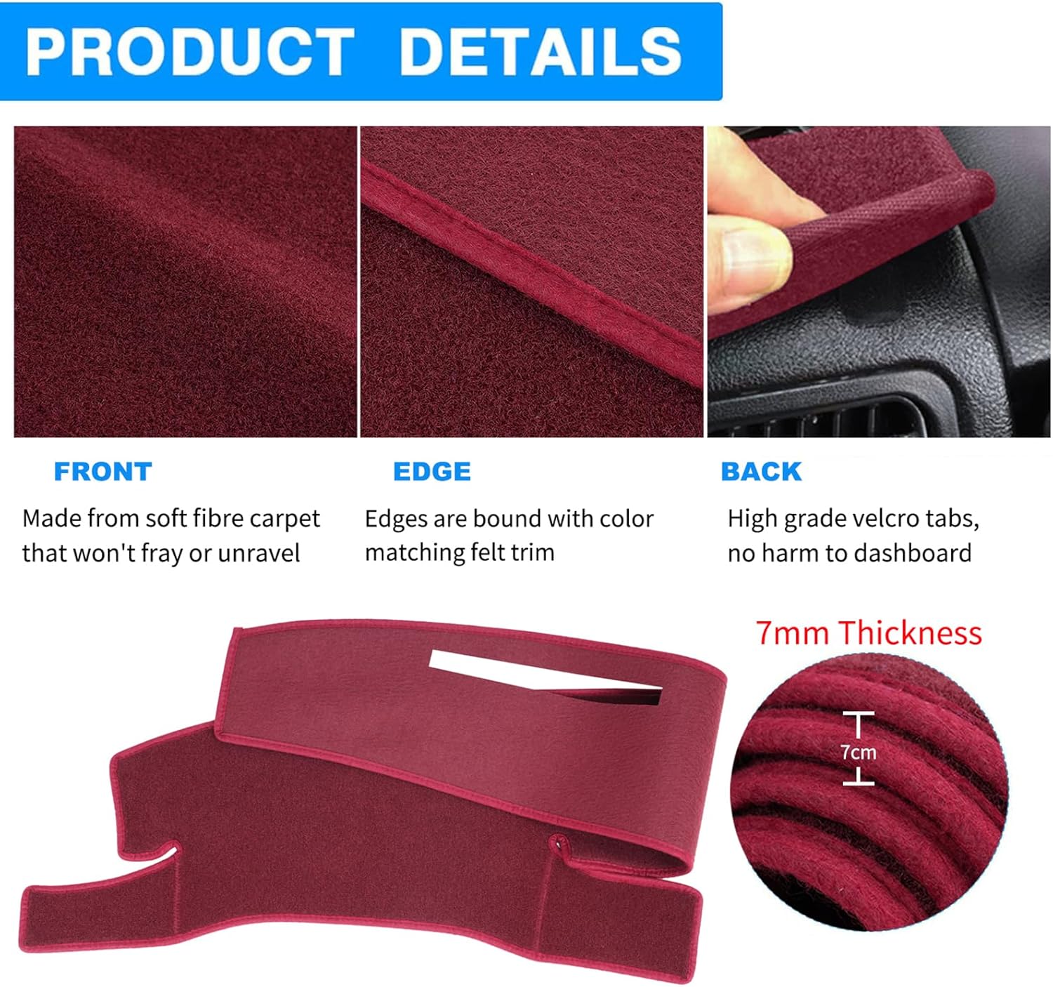 Dashboard Cover Custom Fit for 1981 1982 1983 1984 1985 1986 1987 1988 Chevy Chevrolet Monte Carlo,El Camino,Malibu/GMC Caballero,Dash Cover Mat Pad Carpet Protector (Maroon)