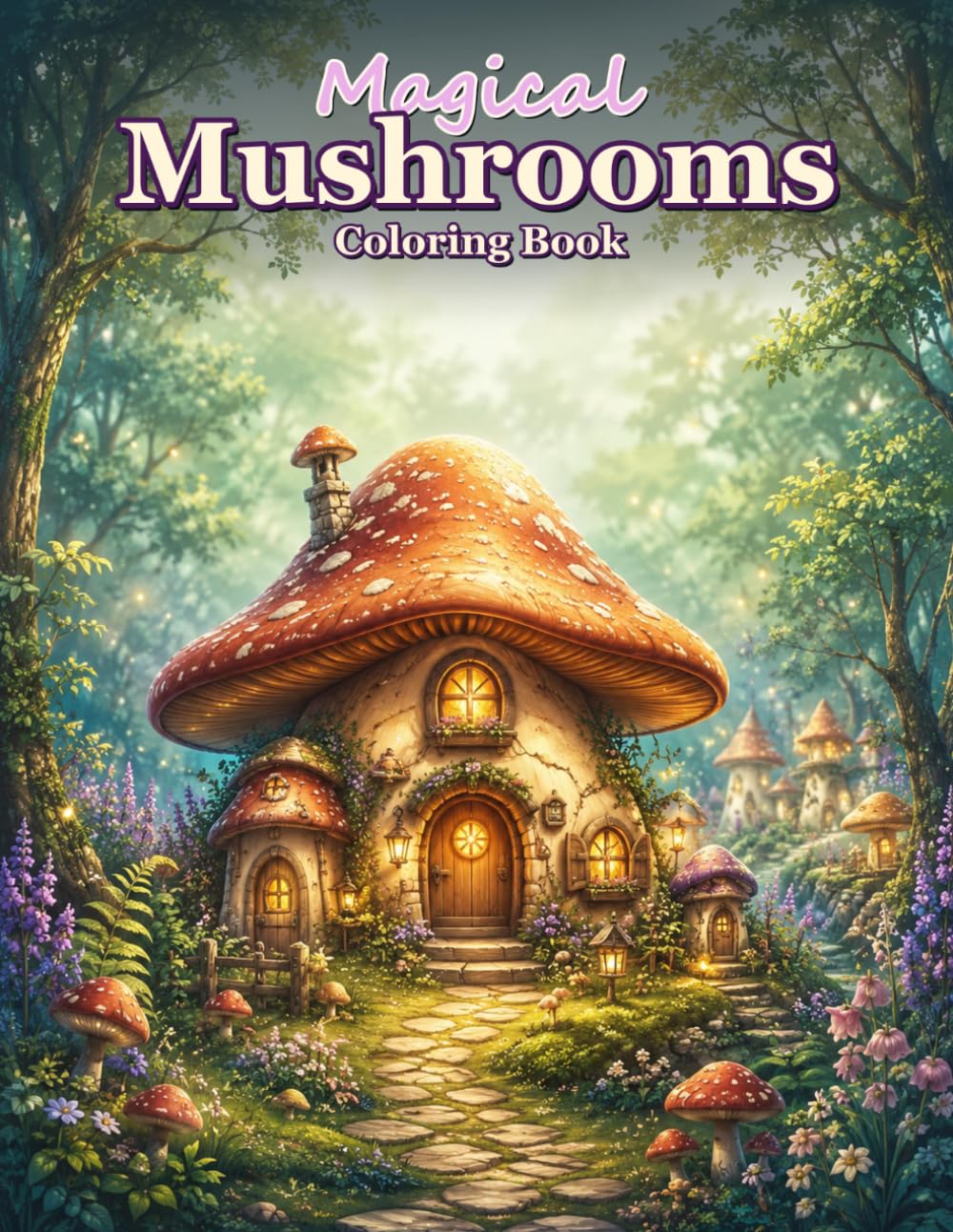 Magical Mushrooms Coloring Book: 40 Single-Sided Cozy Mushroom Cottage and Enchanted Woodland Coloring Pages for Teens and Adults