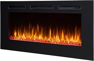 BALDERIA Elektrokamin Fiamma 48" | Elektrischer Einbaukamin mit 3D-Flammeneffekt | Elektro Heizung 2000W, LED-Beleuchtung | Kamin mit Fernbedienung, Timer, Startsteuerung & Thermostat | Schwarz