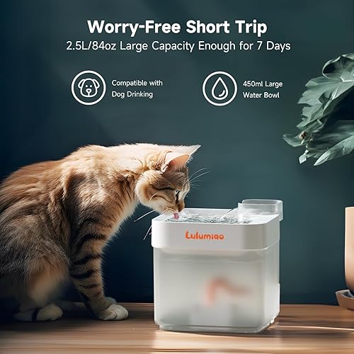 Miniatura 5 de Lulumiao Fuente de agua para gatos con filtro de ultrafiltración, dispensador automático de agua para perros de 84 onzas, fuente de agua de grado